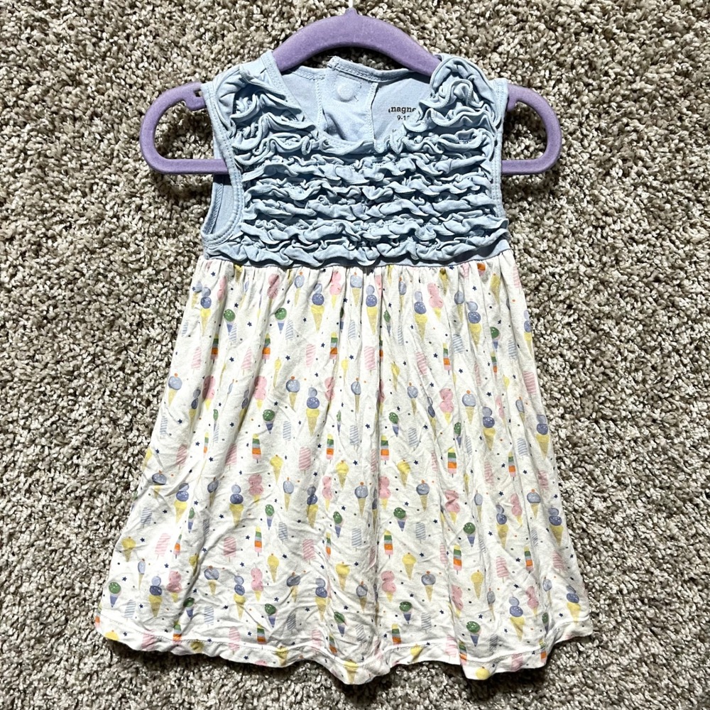 Magnetic Me Dress Baby Girls 9-12M Blue Ice Cream Cone Print Ruffle Sleeveless